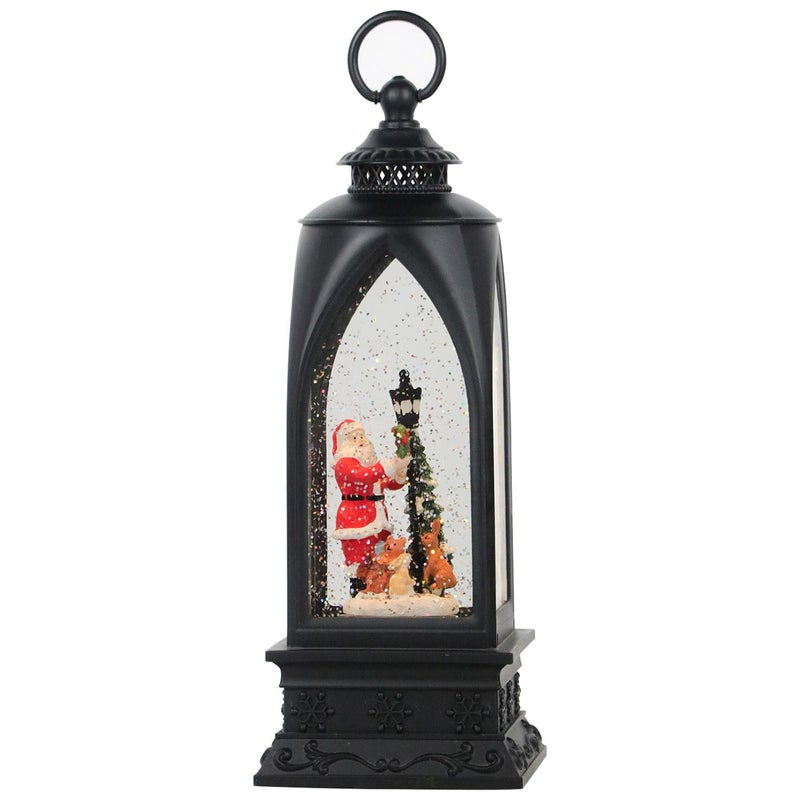 Eldnacele 12  Christmas Snow Globe Lantern Snowman with Music & Timer  USB Lined/Battery Operated Lighted Water Glittering Lantern for Christmas Festival Decoration Gifts - Santa - Image 1